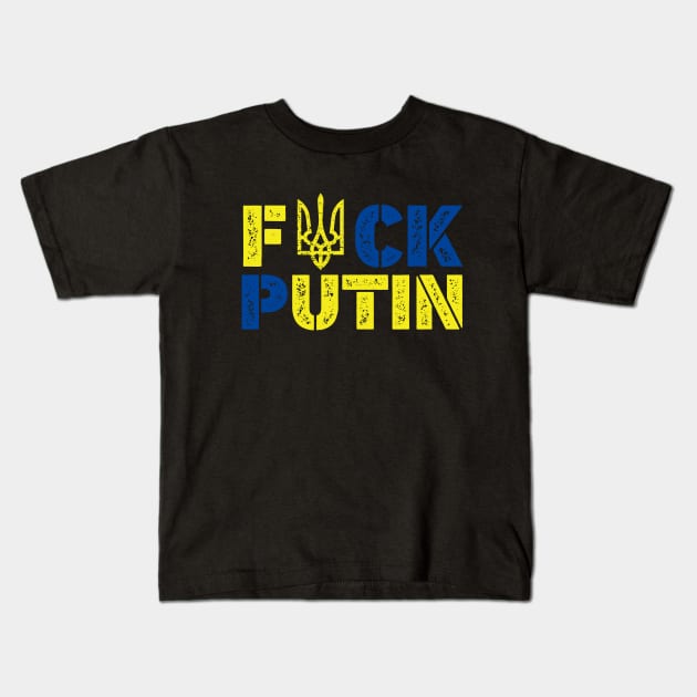 Puck Futin, I Stand With Ukraine Kids T-Shirt by UniqueBoutiqueTheArt